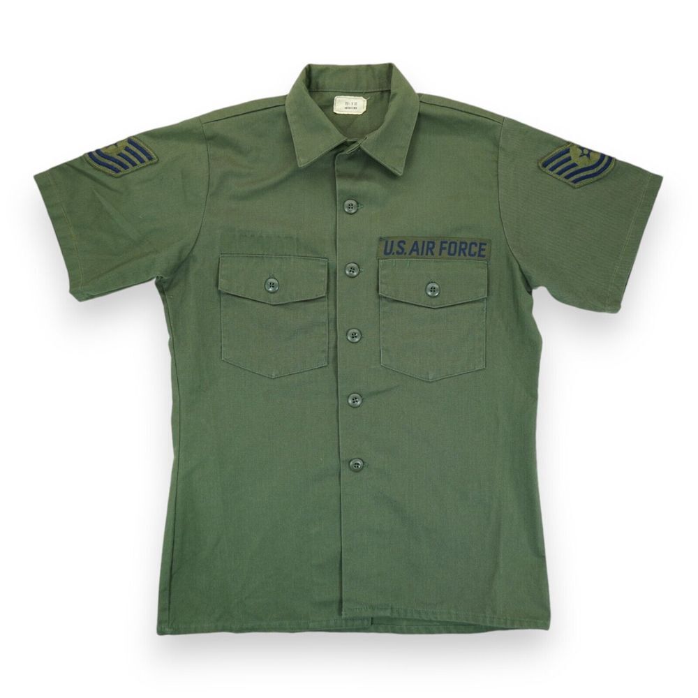 Vintage Army Shade 504 Button Up Shirt Mens 15.5x33 Green 1970s Us Air Force